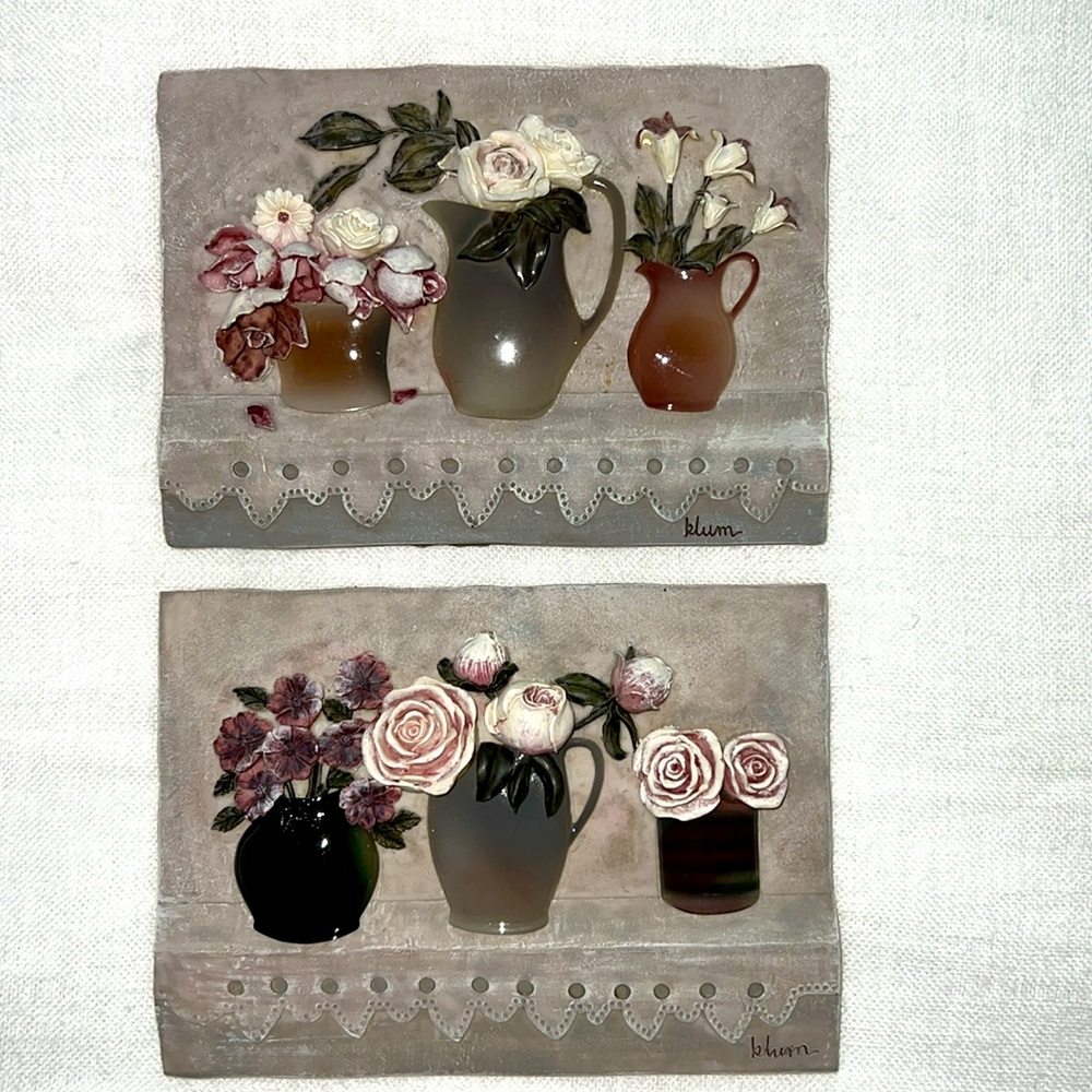 Cheri Blum Vintage 3D Floral Wall Art Set - Gray and Cream